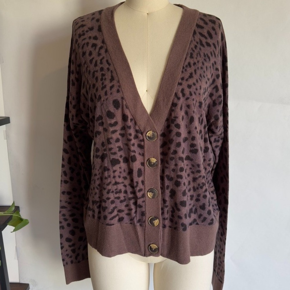 Sanctuary Let's Hang Button Up Cropped Cardigan-Brown Leopard Print-Womens Sze S
